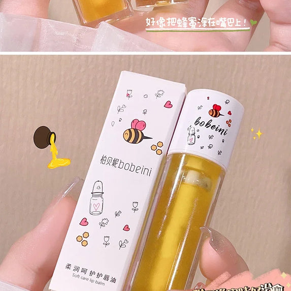 Peach Milk Lip Oil, Bee Lip Balm, Moisturizing Lip Balm, Soothing and Hydrating Lip Oil, Easily Repairs Dry, Cracked Lips