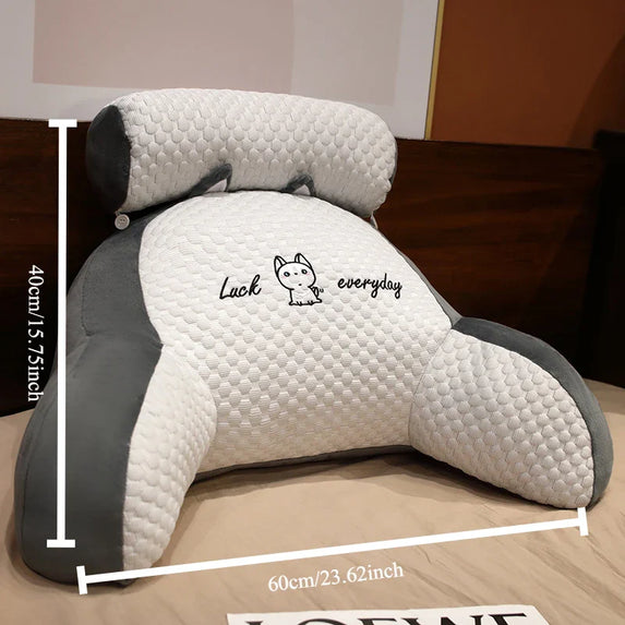 1pc Adjustable Reading Pillow - Ergonomic Back Support Cushion for Bed/Sofa/Floor, Gray Quilted Breathable Design