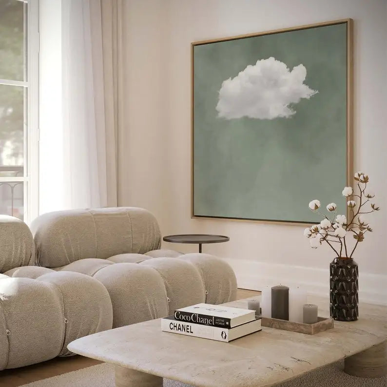 Grass Green Sky Clouds Wall Painting Square Canvas Abstract Art Simple Mural Living Room Decoration Frameless Canvas Painting