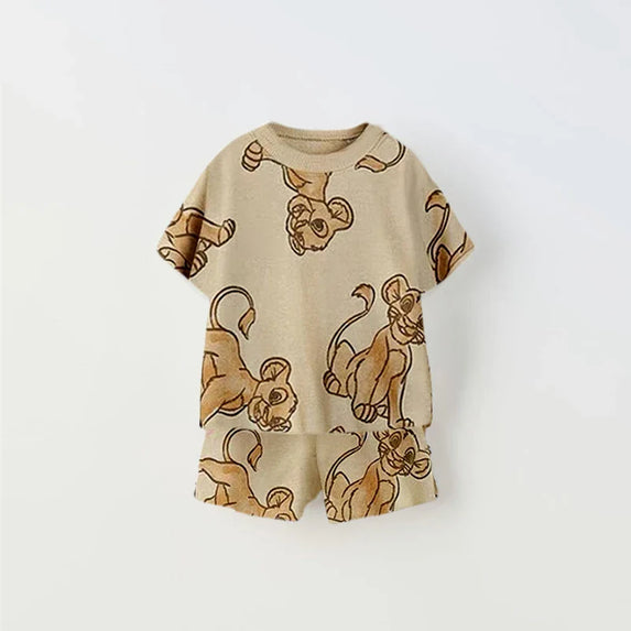 Cartoon Print Tshirt+Shorts Two Piece Set For Kids New Fashion Costume Boys And Girls Donald Duck Full Print Short Sleeve Shorts
