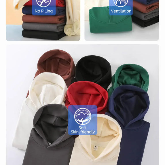 16.9oz 480gsm Heavy Weight Cotton Plus Velvet Hooded Sweater Men Thickened Tight Polar Fleece Pullover Hoodie Women Sweatshirt