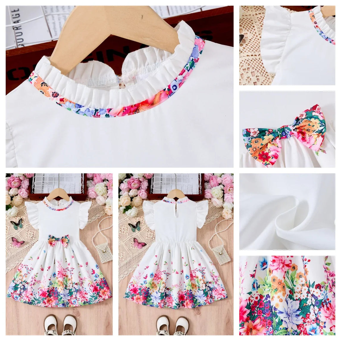 2-10Y Print Splicing Flower Dress Children's Birthday Ruffled Sleeveless Floral Princess Summer Dresses For Baby Sweet Girls