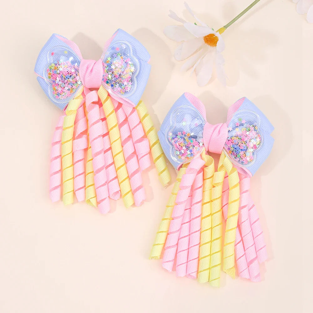Sweet Unicorn Hair Clips For Girl Bow Barrette Cute Tassel Ribbon Curly Ponytail Hairpins Accessories