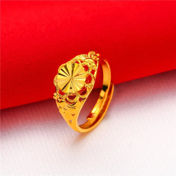 ANIID Ethiopia Dubai Flower Gold Color Arab Rings Resizable For Women Wedding Jewelry African Party Gift Nigerian Jewellery