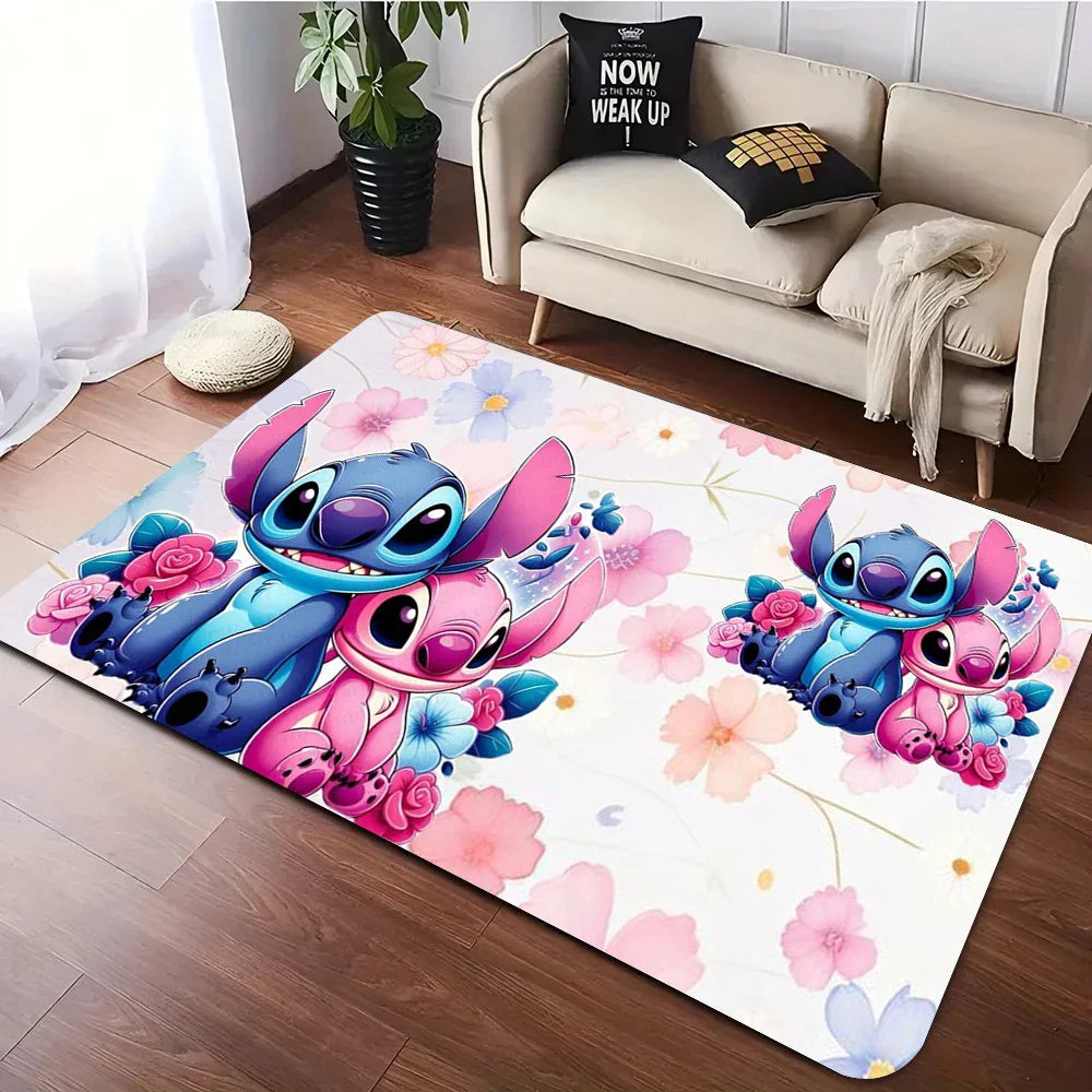 MINISO Disney Stitch Angel Lilo Pelekai rug for Living Room Decor Bedroom Leisure Mats sofa Mat Welcome Rug kid's Favorite Gifts