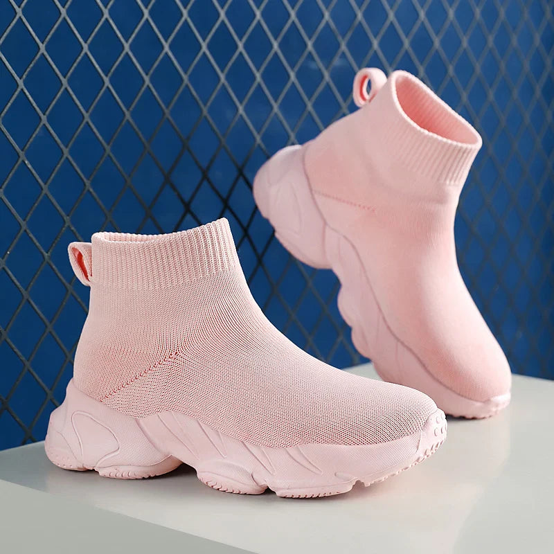 Kid Shoes Sneakers Fashion Knit Luxury Designer High Top Children Shoes Comfortable Casual Running Sports Tennis Shoes Boy Girls