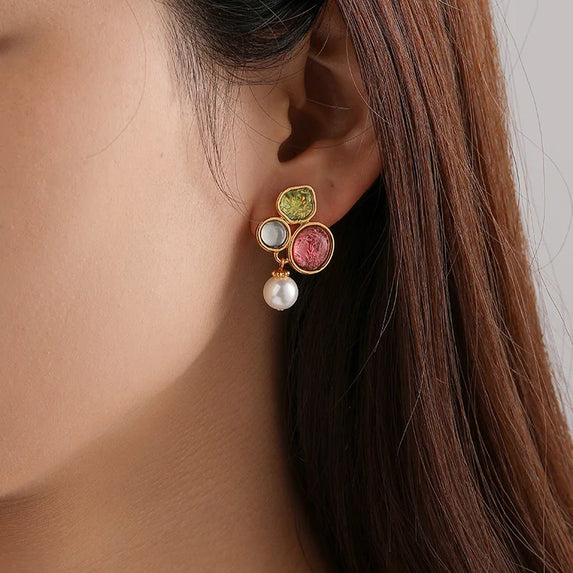 Luxury Pearl Shell Earring Ring Brooch Jewelry Set, Natural Stone Ring & Flower Earring,Women's Elegant Clothing Decoration Gift