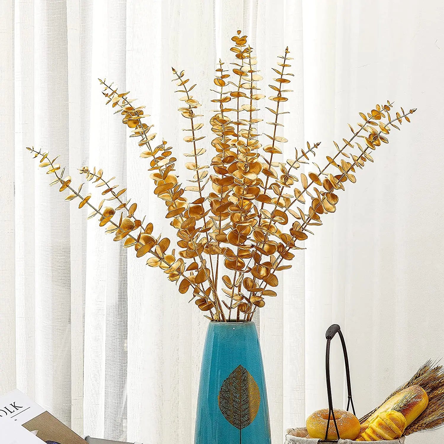 Yannew 12pcs Artificial Eucalyptus Stems Silver Dollar Greenery Fake Plants for Wedding Bouquet Floral Arrangement Home Decor