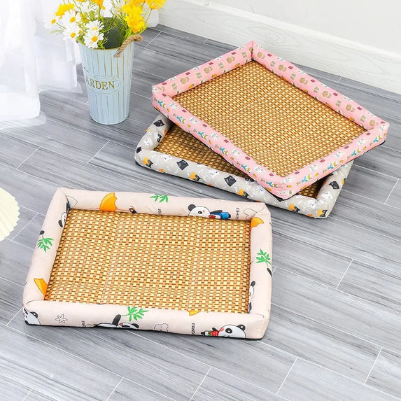 Summer Cat Beds Pet Cooling Mat Pad Lightweight Breathable Rattan Pet Bed Cooling Ice Nest for Small Animal Dogs Supplies