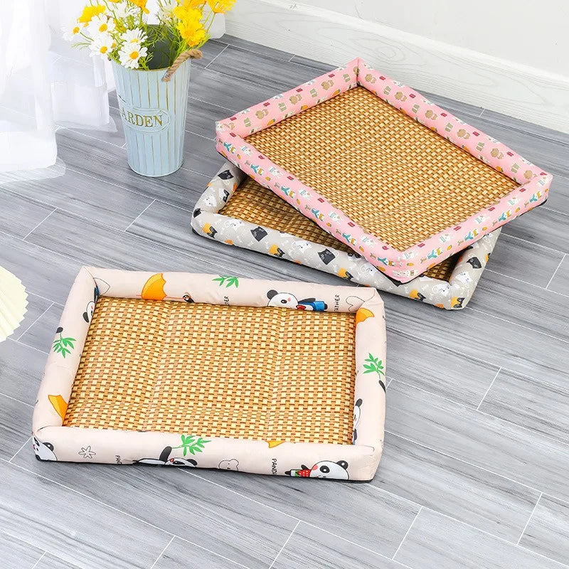 Summer Cat Beds Pet Cooling Mat Pad Lightweight Breathable Rattan Pet Bed Cooling Ice Nest for Small Animal Dogs Supplies