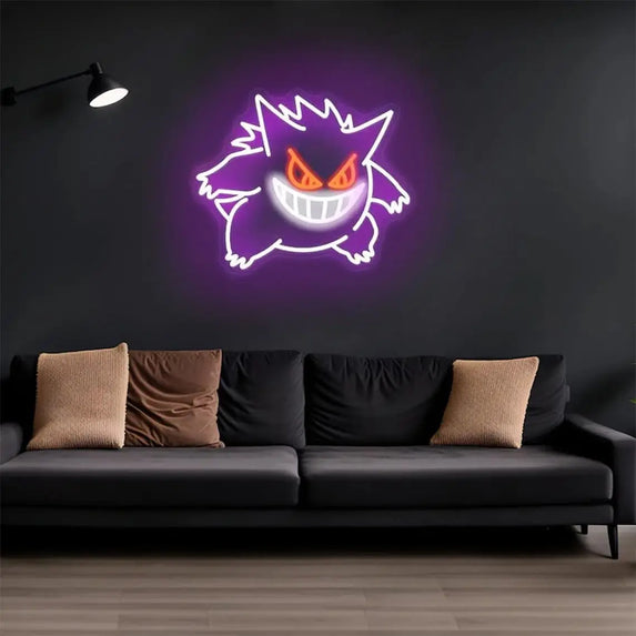 Gengar Cartoon LED Neon Sign MINISO Dimmable USB Wall Light for Gaming Room Man Cave Anime-Style Birthday Gifts for Kids Teens A