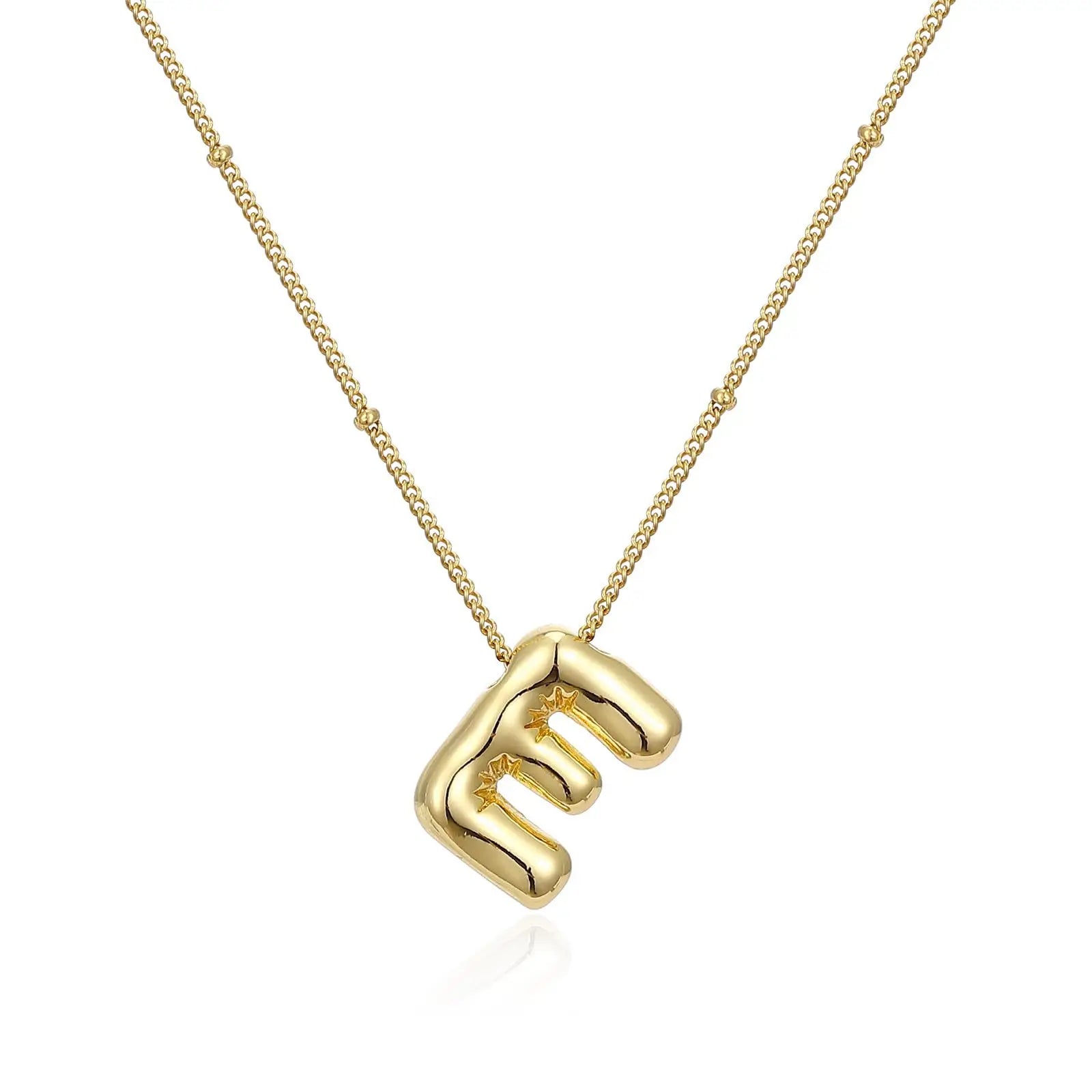 LATS Gold Plated Metal Chunky Alphabet Balloon Bubble Initial Letter Pendant Necklace for Women Men Boy Fashion Jewelry