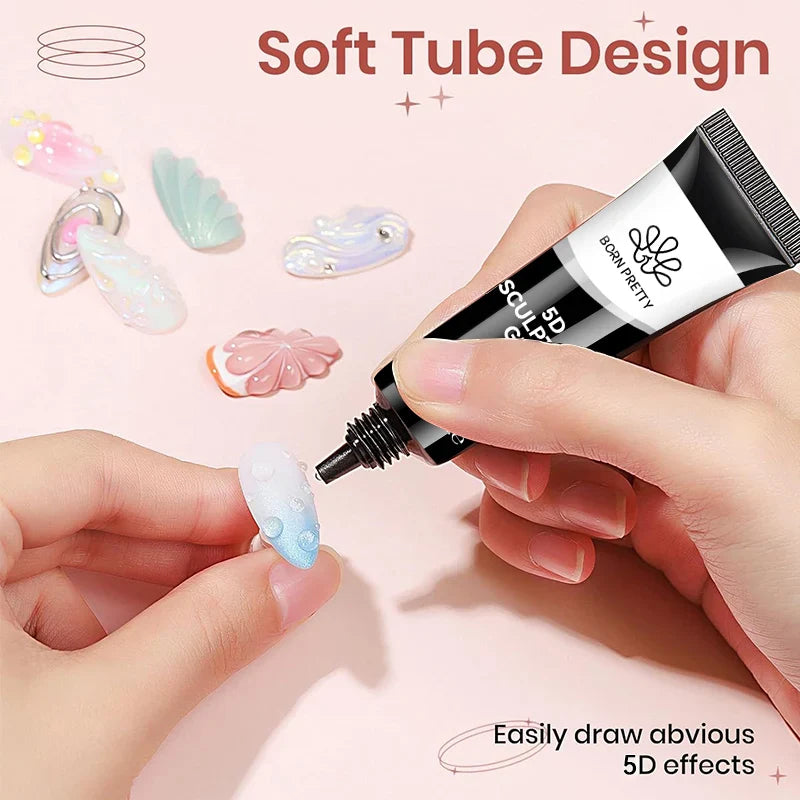 BORN PRETTY 2Pcs/Set 8ml 5D Sculpting Gel with Solid Mirror Powder DIY Nail Embossing Gel for Painting Carving Nails