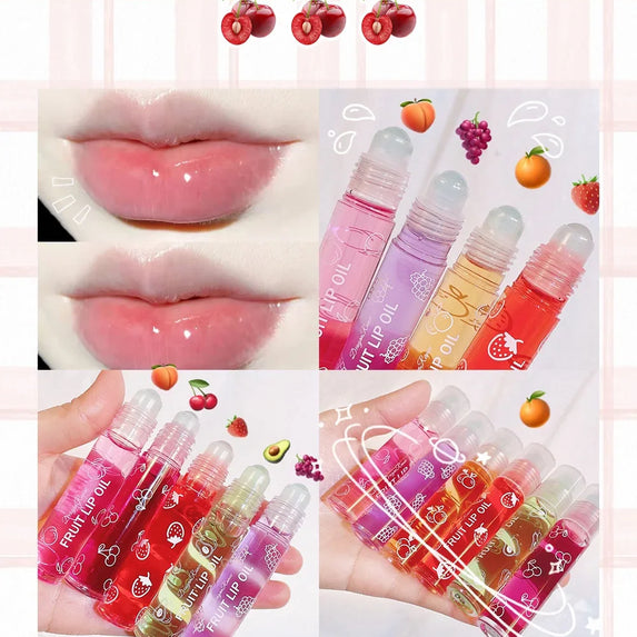 Roll-On Lip Oil, Moisturizing and Hydrating Lip Gloss, Nourishing Lip Balm Liquid for Smooth and Soft Lips, Long-Lasting Shine