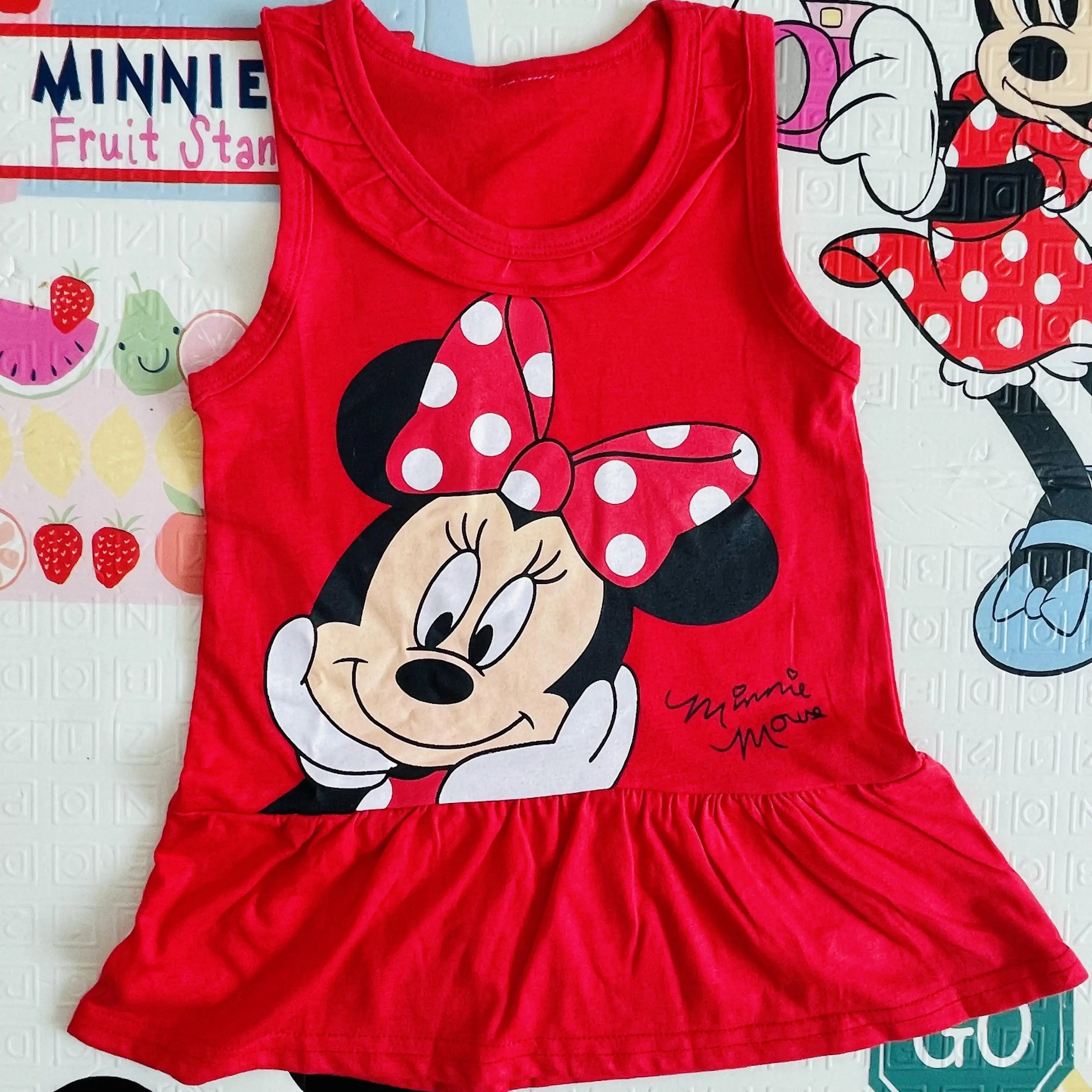 New Fashion Baby Girls Dress Summer Dress Cartoon Cotton Red Minnie Dress Princess Dress Children's Girl Clothing 1-6Years