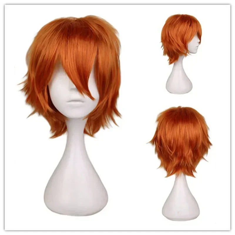 Universal Short Cosplay Wig Silver Red Pink Blonde Grass Green Black Straight Men's Wig for Halloween Cosplay Costume Party