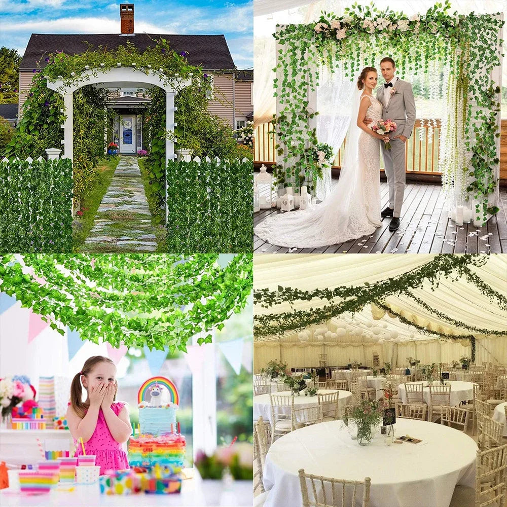 10/2M Artificial Plant Green Ivy Leaf Garland Hanging Vines Outdoor Greenery Wall Decor DIY Fake Wreath Leaves Home Party Decor