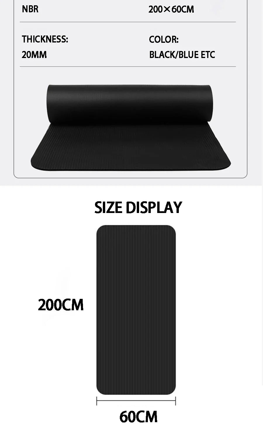20mm Yoga Mat Extra Long and Thick Men's Specially Made High-quality Fitness Pilates Exercise and Health Fitness Mat