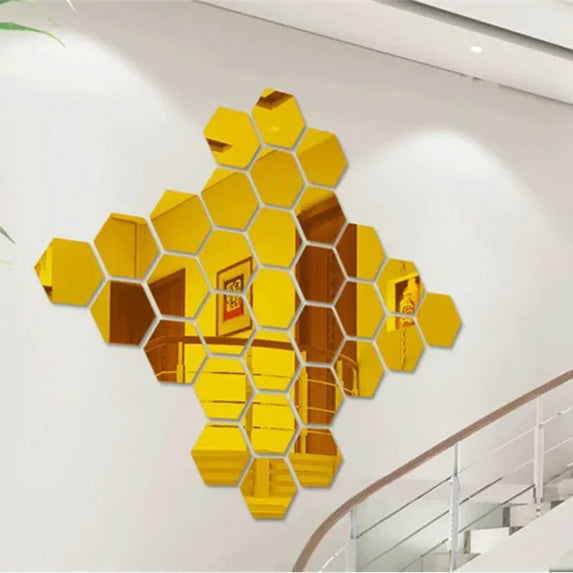 6/12pcs 3D Hexagon Mirror Wall Sticker Rose Gold DIY TV Background Living Room Stickers Wall Decor Bedroom Bathroom Home Decor