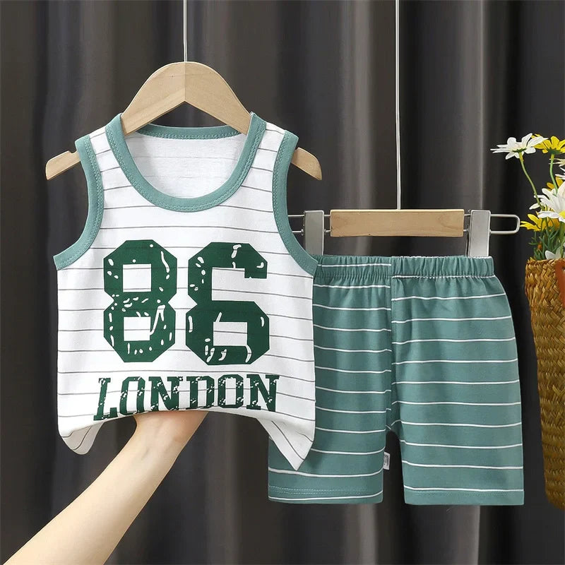 Cartoon Lion Pajamas Vest+Shorts 2-Piece Clothing Set Summer Kids Baby Boys Girls Cotton Casual Tracksuit Clothes Suit 1-6 Years