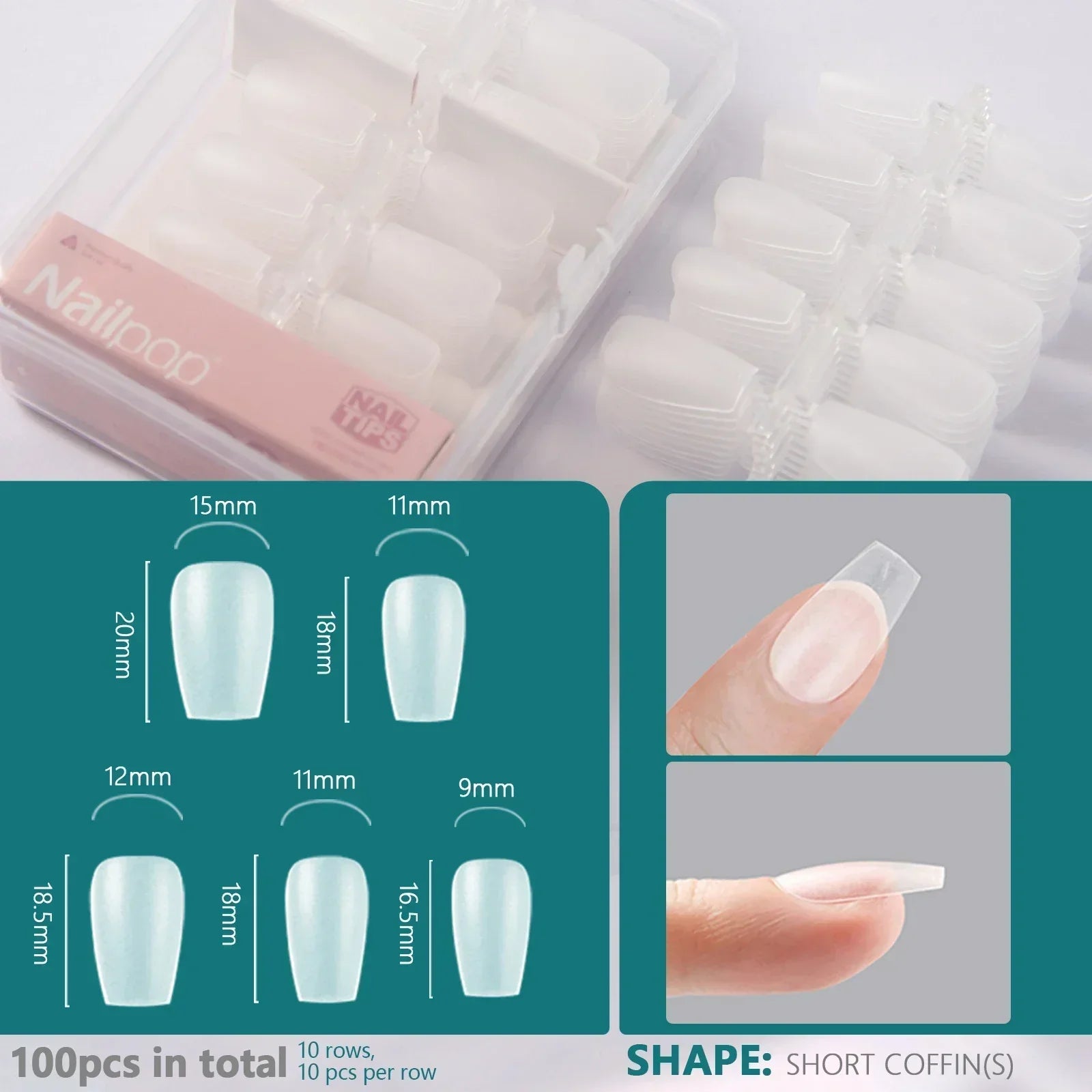 Nailpop Soft Gel Tips for Nails Extension System Ultra Matt Short Coffin Fake Nail Capsule for Handmade Press on Nails 100pcs