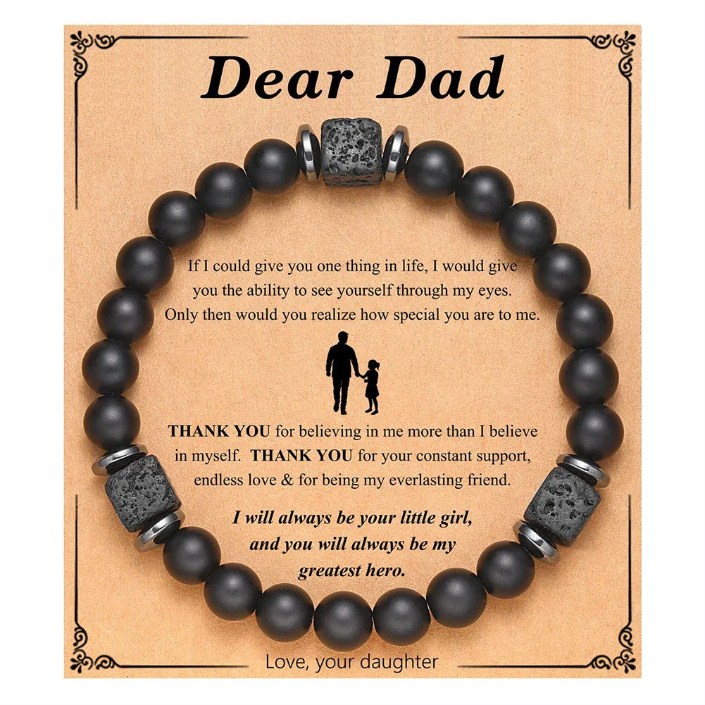 Fathers Day Gifts Mens Beaded Bracelet with Love Card Natural Stone Beaded Bracelet Lava Rock Bracelet Dad Birthday Gifts Ideas