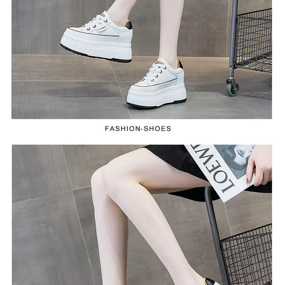 Fujin 9cm Cow Suede Genuine Leather Women Vulcanized Shoes Platform Wedge Skate Boarding High Brand Heels Casual Summer Shoes