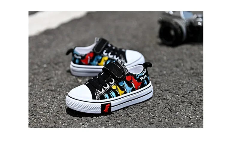 Children Casual Shoes Boys Canvas Shoes Kids Sneakers Cartoon Dinosaur Dino Fashion Classic School Students Girls Shoes Soft New