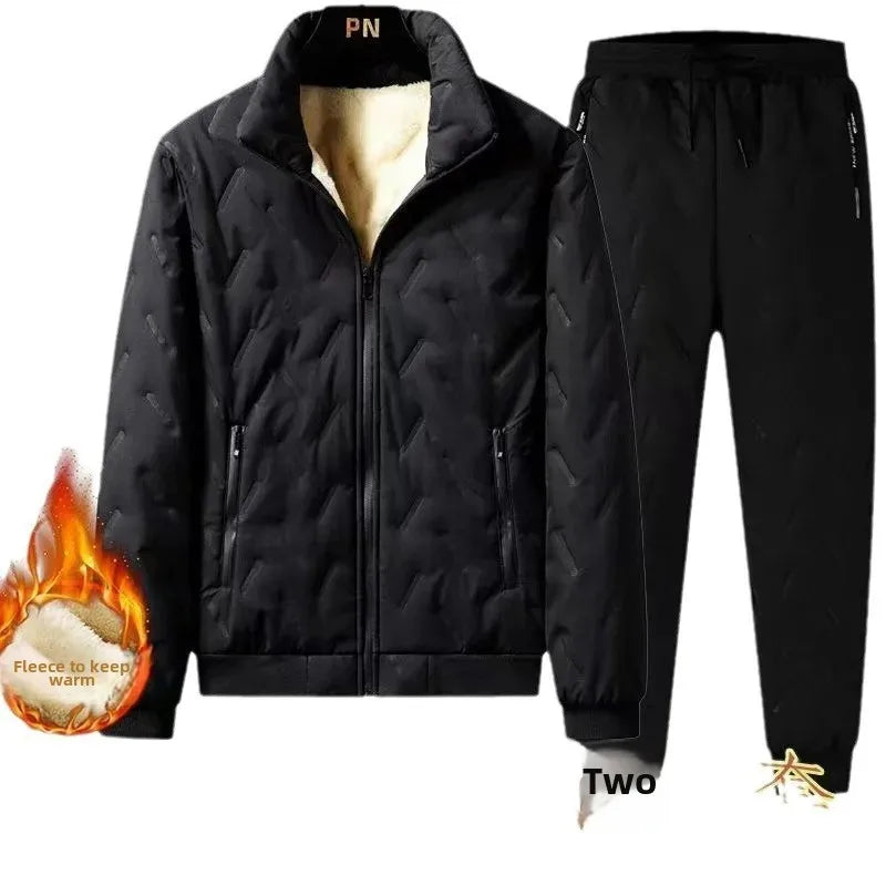 Men's Cotton Jacket Lamb Velvet Winter Loose Outerwear Fleece Lined Thick Warm Windproof Stand Collar Casual Jacket