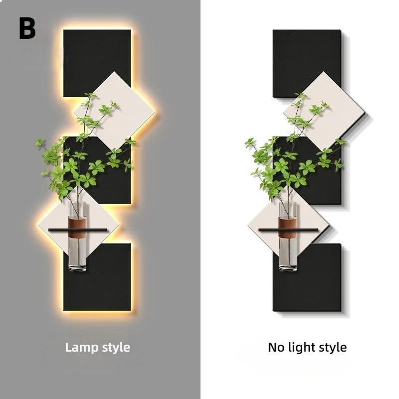 Modern Hydroponics Green Plants LED Decorative Paintings Home Decor Living Room Bedroom Entrance Hallway Sandstone Mural Lights
