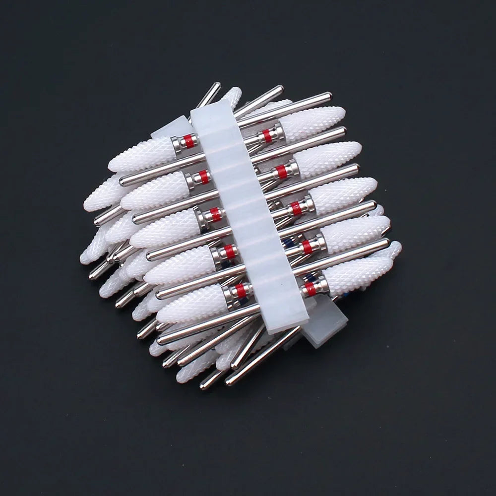 10pcs Ceramic Nail Drill Bits Set Milling Cutter for Manicure Drills Electric Nail Files Cuticle Remove Nail File Art Tools
