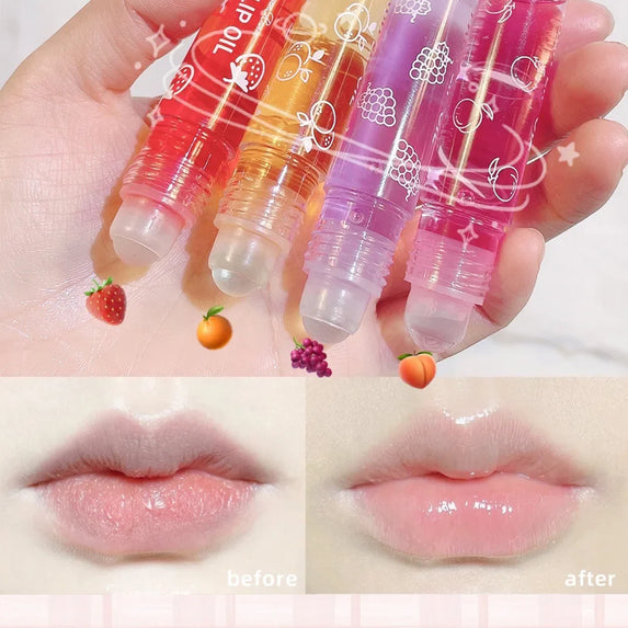 Roll-On Lip Oil, Moisturizing and Hydrating Lip Gloss, Nourishing Lip Balm Liquid for Smooth and Soft Lips, Long-Lasting Shine