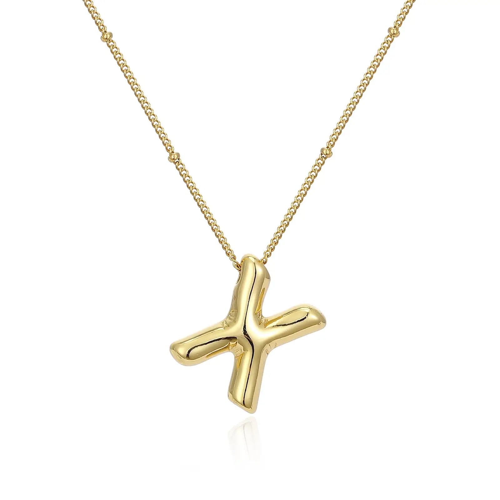 LATS Gold Plated Metal Chunky Alphabet Balloon Bubble Initial Letter Pendant Necklace for Women Men Boy Fashion Jewelry