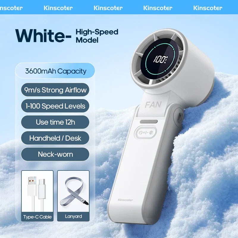 Portable High Speed Cooling Handheld Fan 3600mAh Rechargeable 100 Wind Speeds Adjustable Mini Foldable Air Cooling Turbo Fan