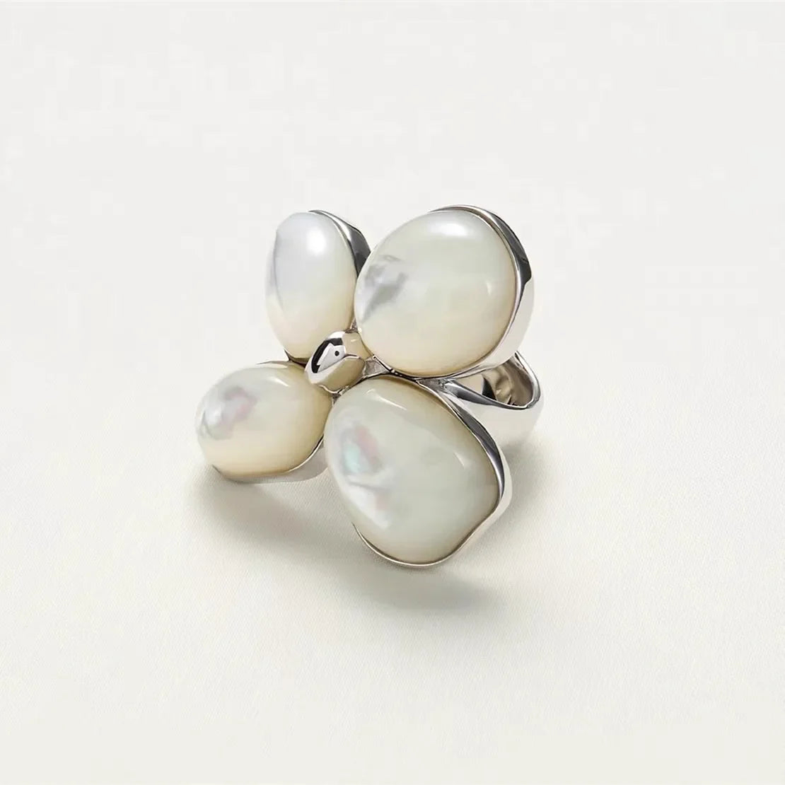 Luxury Pearl Shell Earring Ring Brooch Jewelry Set, Natural Stone Ring & Flower Earring,Women's Elegant Clothing Decoration Gift