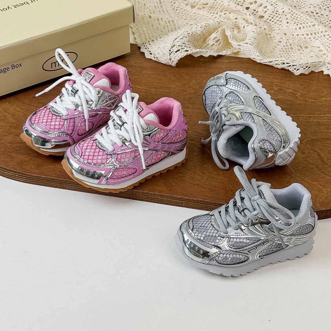 2025 Spring Toddler Kid Breathable Orbit Metallic Rubber Mesh Sneaker Children Casual Fashion Shoe Boy Girl Sports Walking Shoes