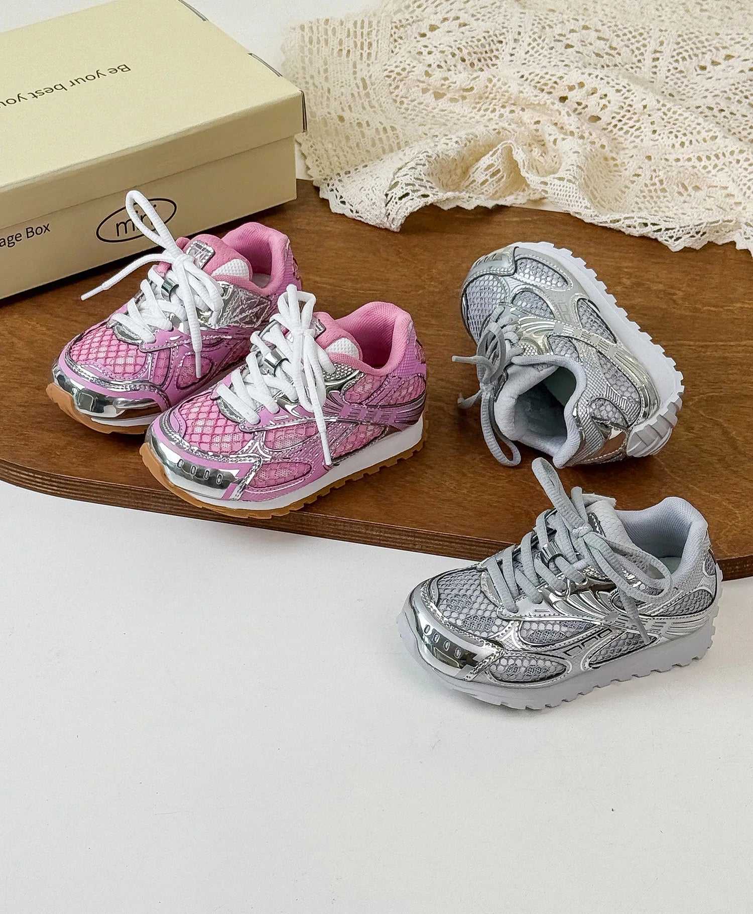 2025 Spring Toddler Kid Breathable Orbit Metallic Rubber Mesh Sneaker Children Casual Fashion Shoe Boy Girl Sports Walking Shoes