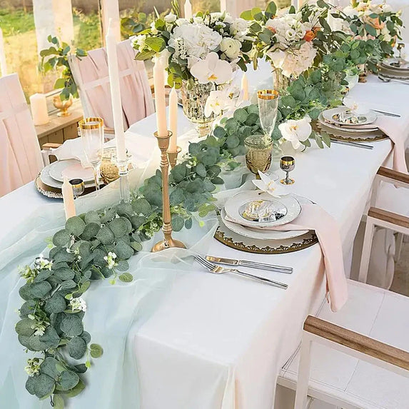 Artificial Eucalyptus Leaves Greenery Garland Faux Plant Spring Vines with White Flowers Berries for Wedding Home Party Decor