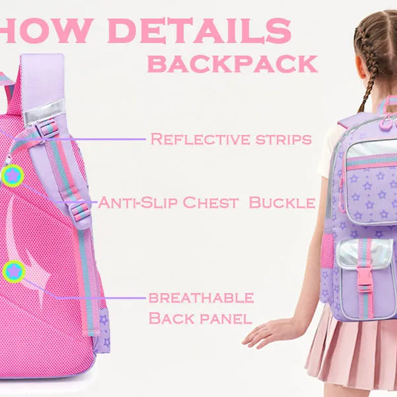 Meetbelify Backpack for Girls Schoolbag Aesthetic Backpack for Elementary Student Teen Girls Bookbag with Lunchbox and Penbag