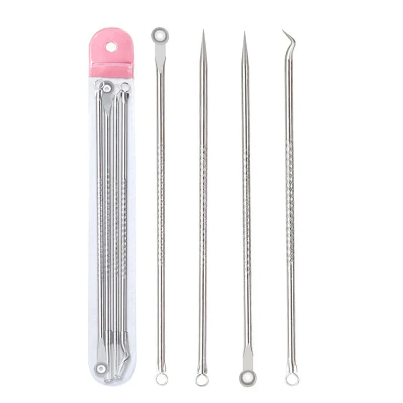 4PCS Acne Blackhead Comedone Black Spot Pimple Blemish Remover Skin Care Women Beauty Acne Treatment Pore Cleanser Needle Hook