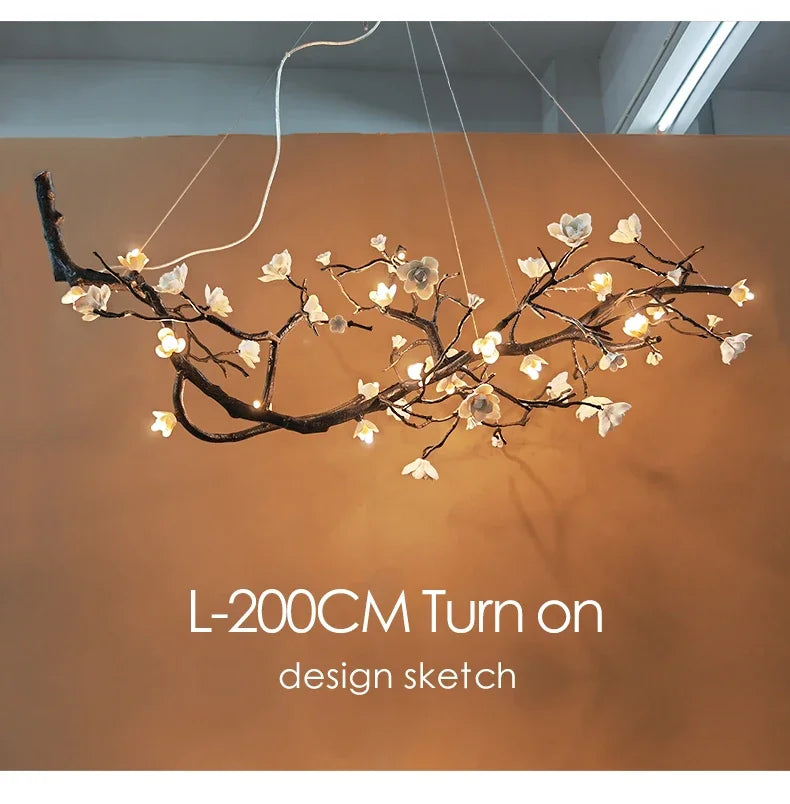 New Italian Light Luxury Ceramic All Copper Branch Living Room Ceiling Light Hotel Restaurant Sales Department Staircase Light