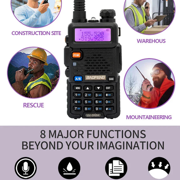 Baofeng Walkie Talkie UV 5R 5W 8W Dual Band Ham Two Way Radio Vhf Uhf FM Radio Handheld Transceiver Hunting 16KM