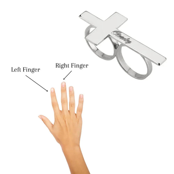 Custom Cross Ring Engraving Name Ring Men Stainless Steel Two Fingers Ring Knuckle Jewelry Women Personalized Gift for Boyfriend