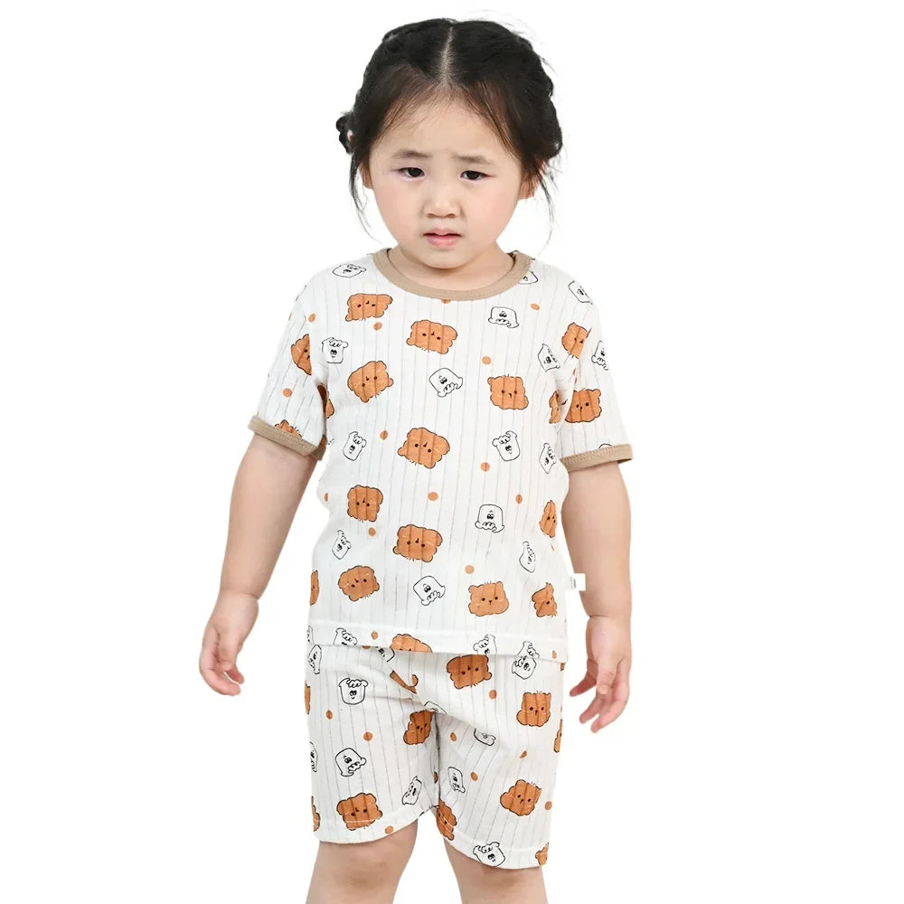 Children's Clothing Summer Boy Girl Home Sleepwear Sets Kids Cotton Short Sleeve T-Shirt Tops with Shorts Toddler Baby Pajamas