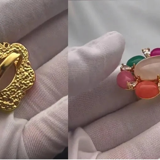 Luxury Pearl Shell Earring Ring Brooch Jewelry Set, Natural Stone Ring & Flower Earring,Women's Elegant Clothing Decoration Gift