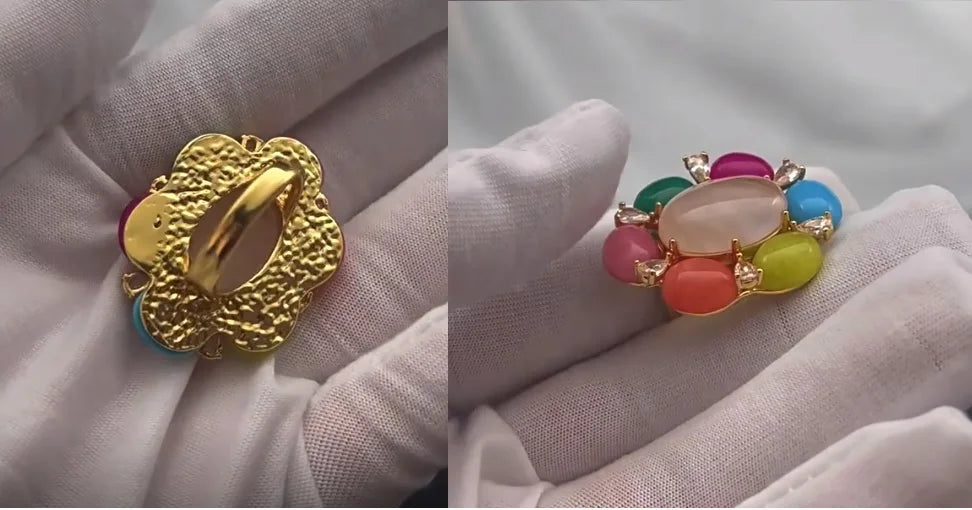 Luxury Pearl Shell Earring Ring Brooch Jewelry Set, Natural Stone Ring & Flower Earring,Women's Elegant Clothing Decoration Gift