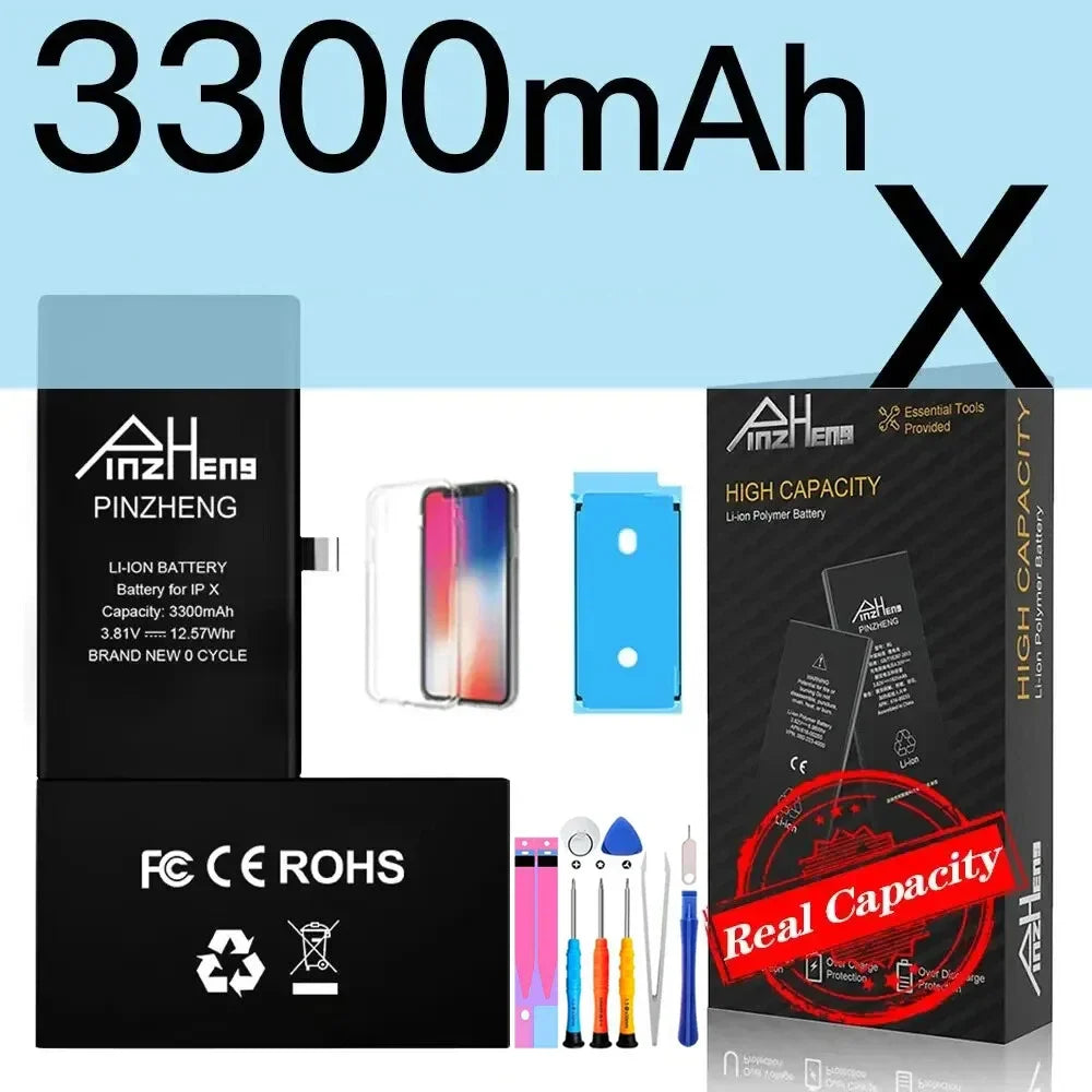 PINZHENG Battery For iPhone X XR XS 11 12 13 Mini Max Pro Promax Real High Capacity Replacement Bateria Warranty One Year
