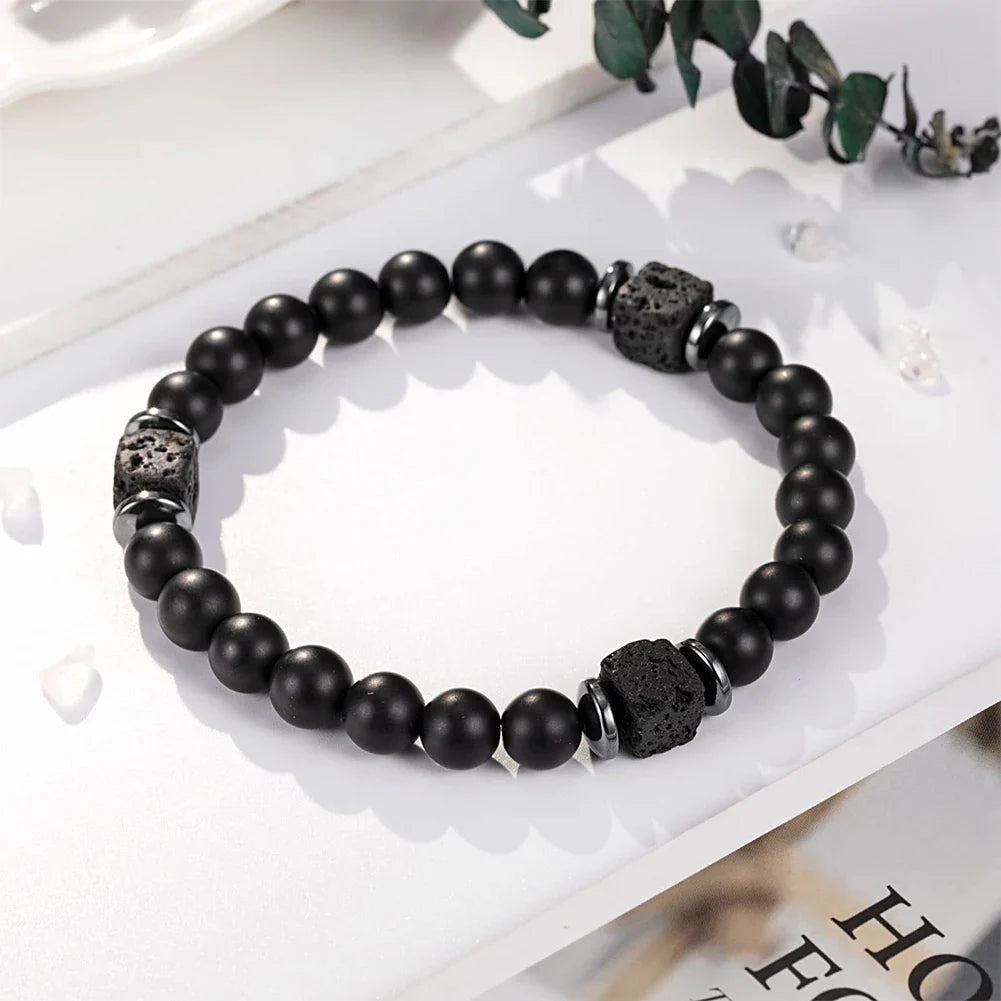 Fathers Day Gifts Mens Beaded Bracelet with Love Card Natural Stone Beaded Bracelet Lava Rock Bracelet Dad Birthday Gifts Ideas