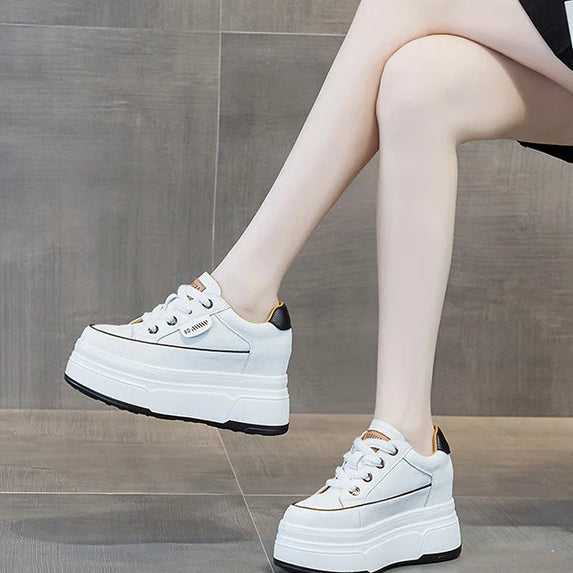 Fujin 9cm Cow Suede Genuine Leather Women Vulcanized Shoes Platform Wedge Skate Boarding High Brand Heels Casual Summer Shoes