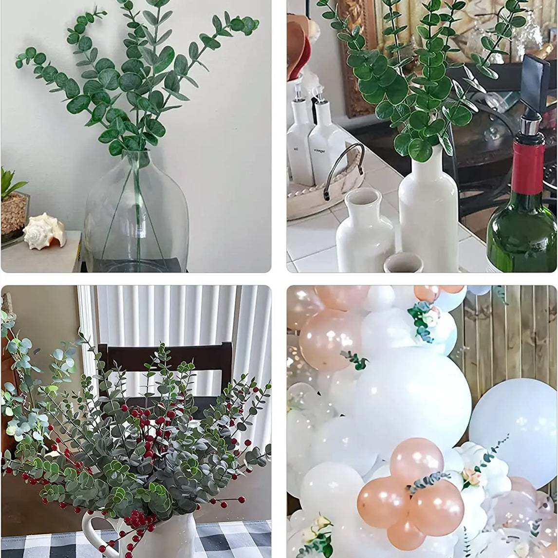 Yannew 12pcs Artificial Eucalyptus Stems Silver Dollar Greenery Fake Plants for Wedding Bouquet Floral Arrangement Home Decor